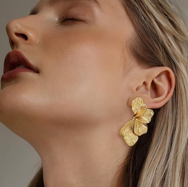 Sterling Silver with Yellow Gold Plated Flowers Stud Earrings-2