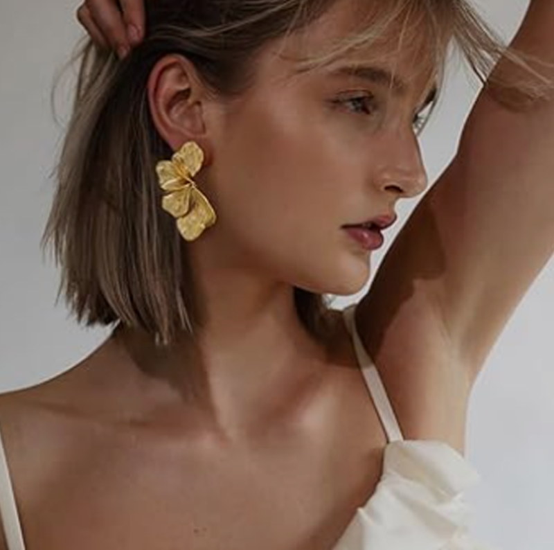 Sterling Silver with Yellow Gold Plated Flowers Stud Earrings-3