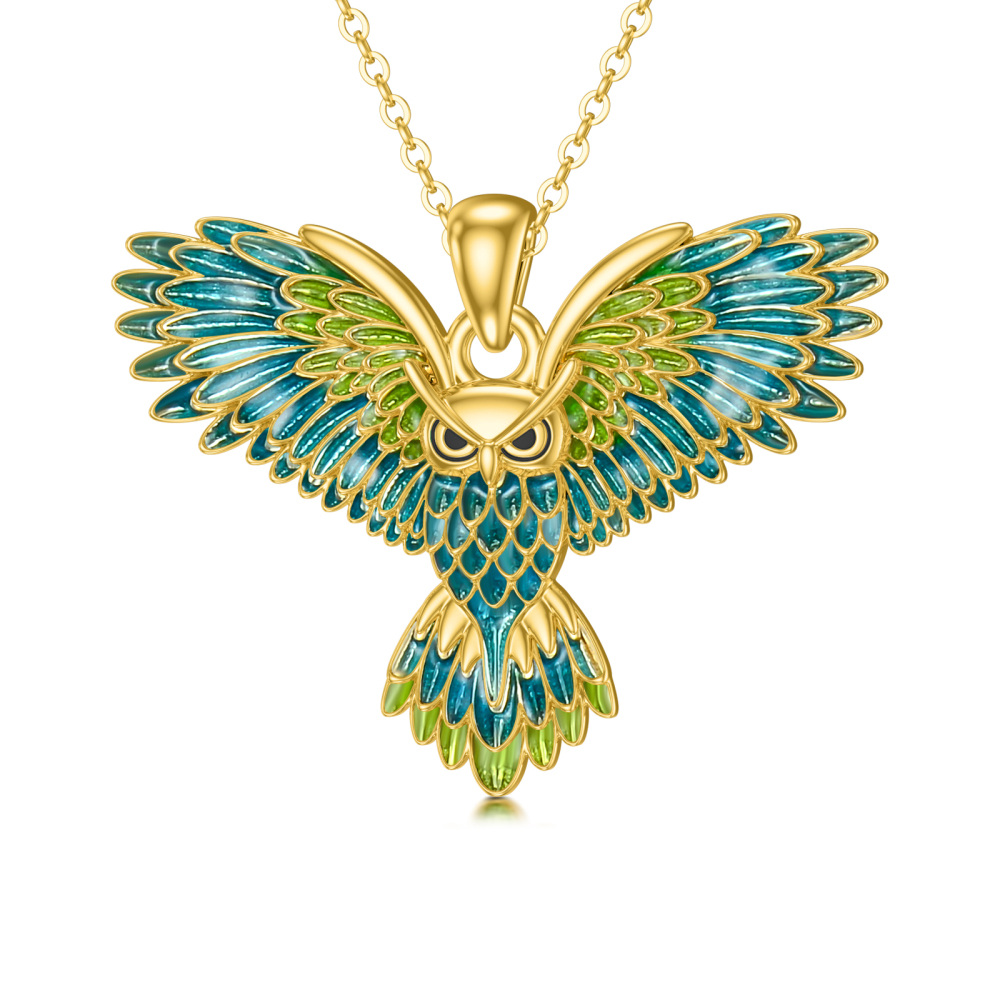 10K Gold Flying Owl Pendant Necklace-1