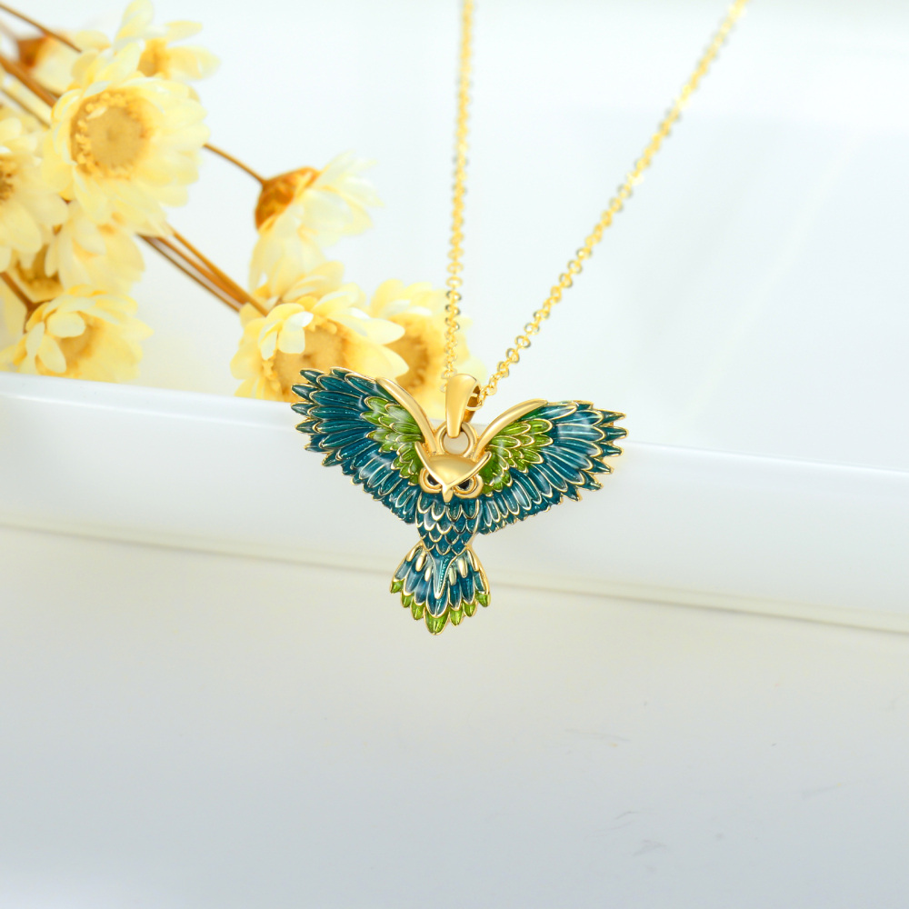 10K Gold Flying Owl Pendant Necklace-4