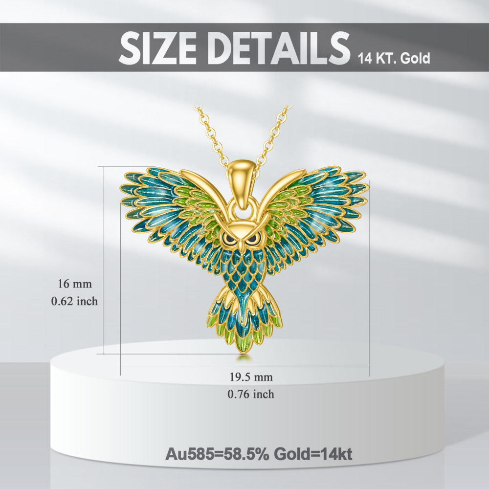 10K Gold Flying Owl Pendant Necklace-6