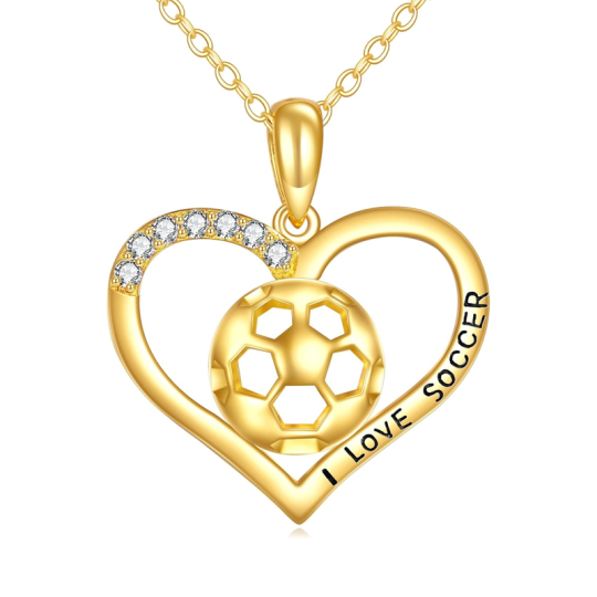 14 Karat Gold-Halskette mit Fußball-Herz und Zirkonia für Damen