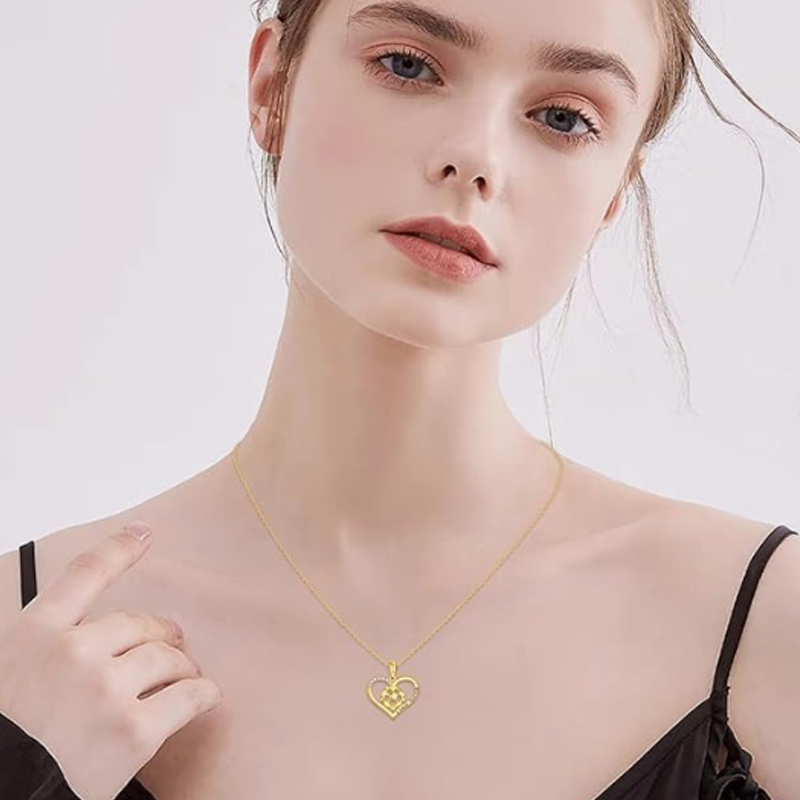 10K Gold Cubic Zirconia Football Heart Necklace for Women-2