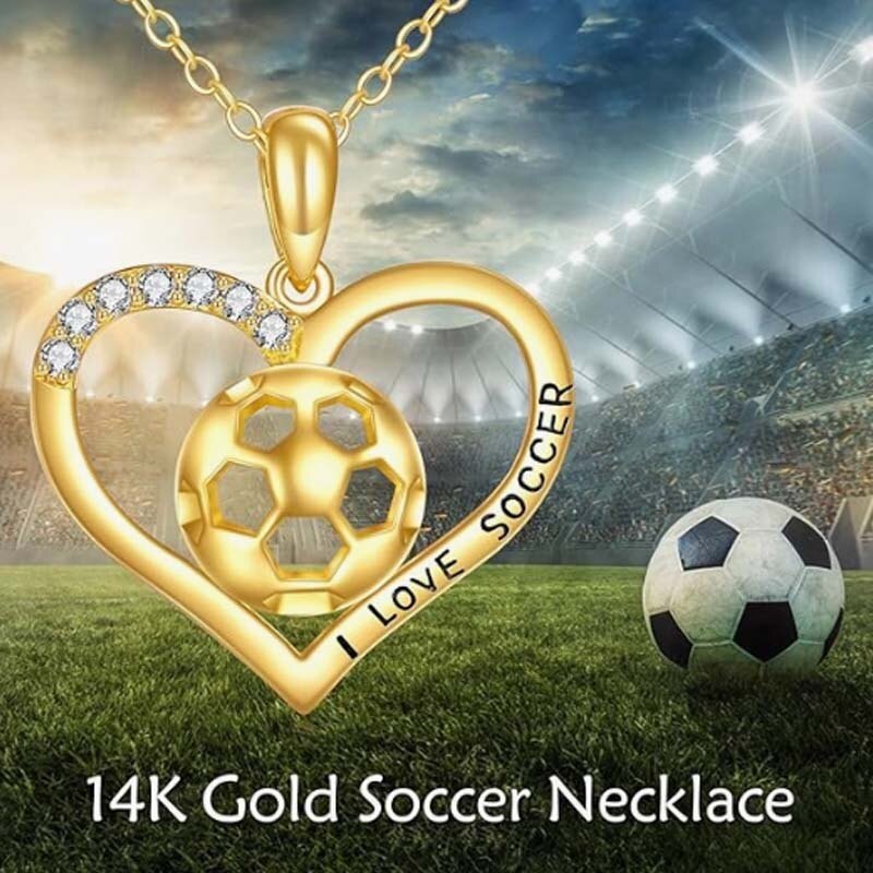 10K Gold Cubic Zirconia Football Heart Necklace for Women-6