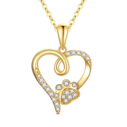 14K Gouden Cubic Zirconia Voetafdrukken & Hart Hanger Halsketting