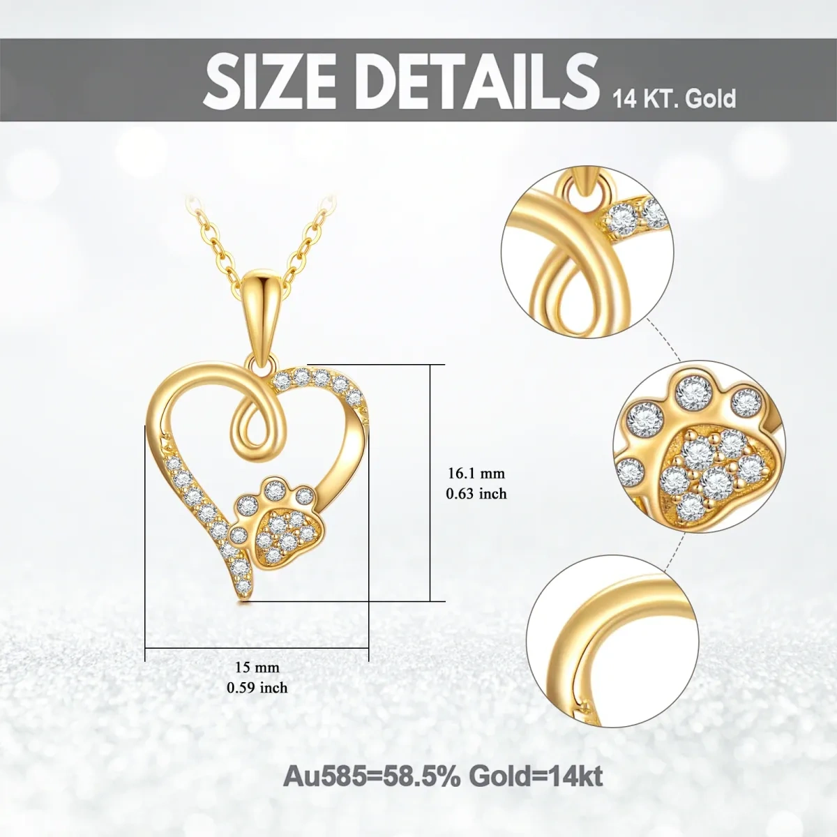 10K Gold Cubic Zirkonia Fußabdrücke & Herz-Anhänger Halskette-5