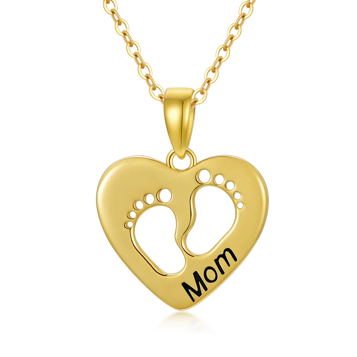 14K Gold Footprints & Heart Pendant Necklace-1