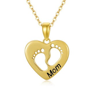 14K Gold Footprints & Heart Pendant Necklace-2