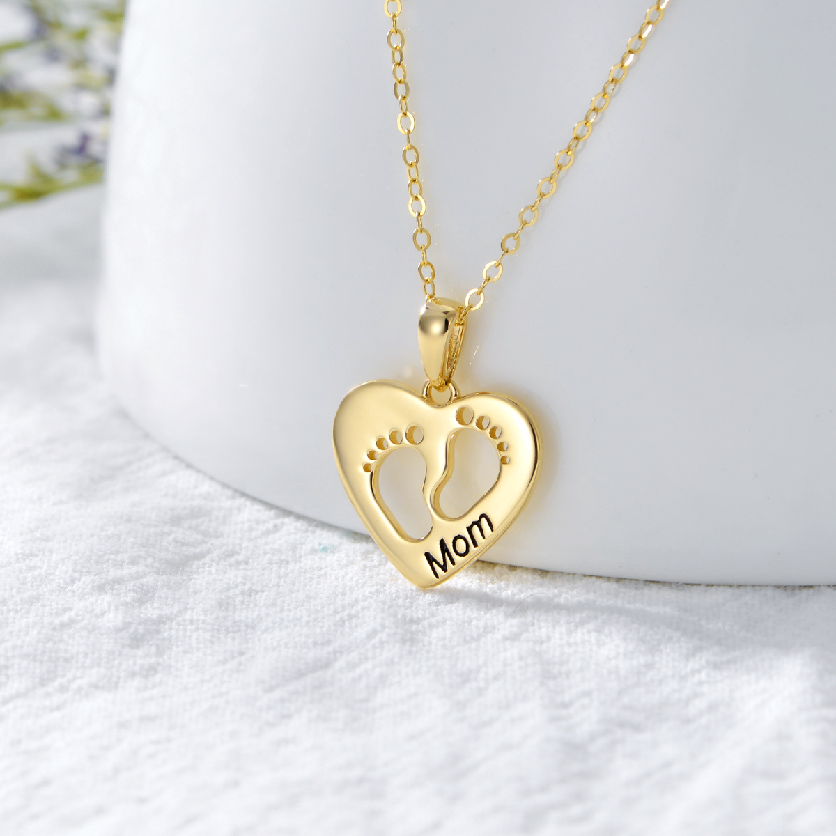 Collana con ciondolo a forma di cuore e impronte in oro 14K-3