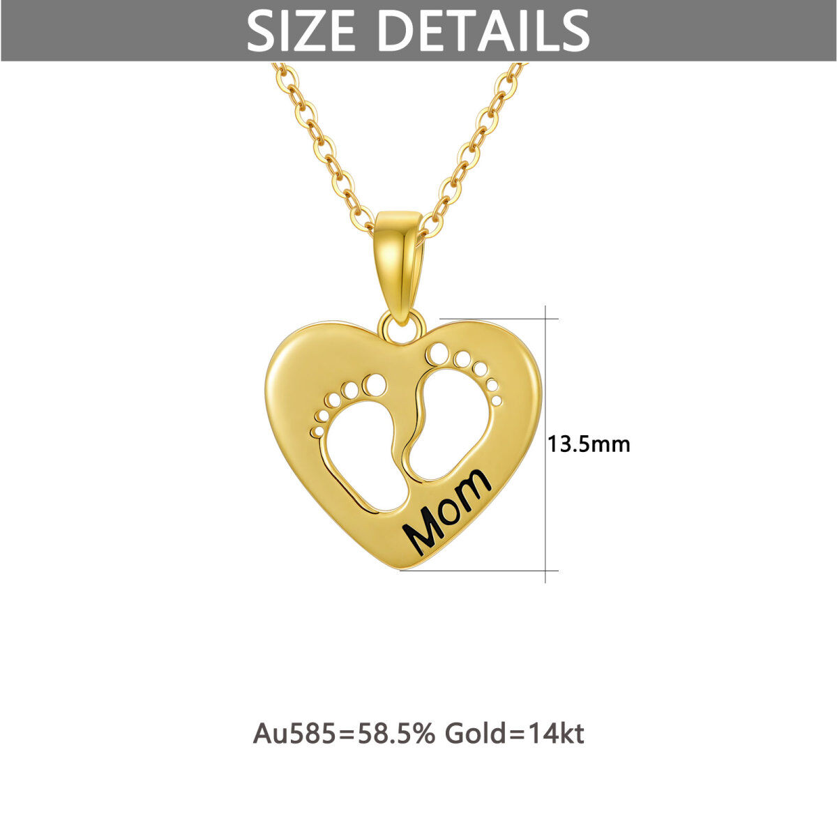 14K Gouden Voetafdrukken & Hart Hanger Ketting-5