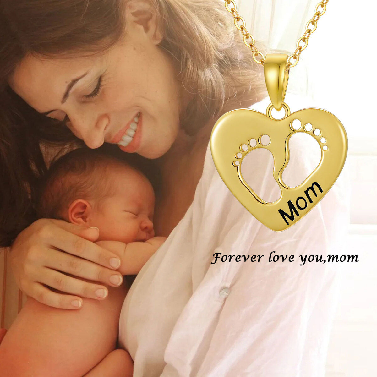 Collana con ciondolo a forma di cuore e impronte in oro 14K-6