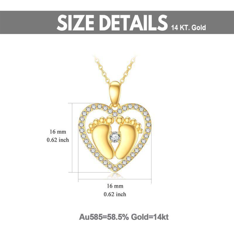 10K Gold Cubic Zirconia Footprints & Heart Pendant Necklace-5