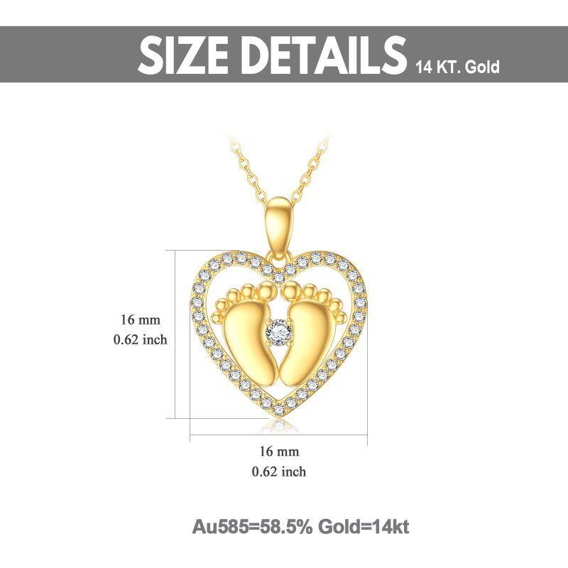 18K Gold Cubic Zirconia Footprints & Heart Pendant Necklace-5