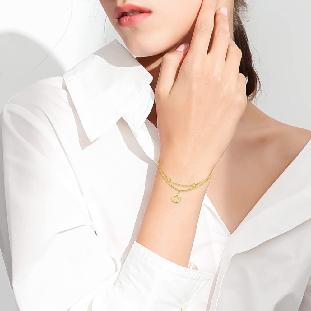 10K Massives Gold Vierblättriges Kleeblatt-Kreuz-Charm-Armband-Fußkettchen-2