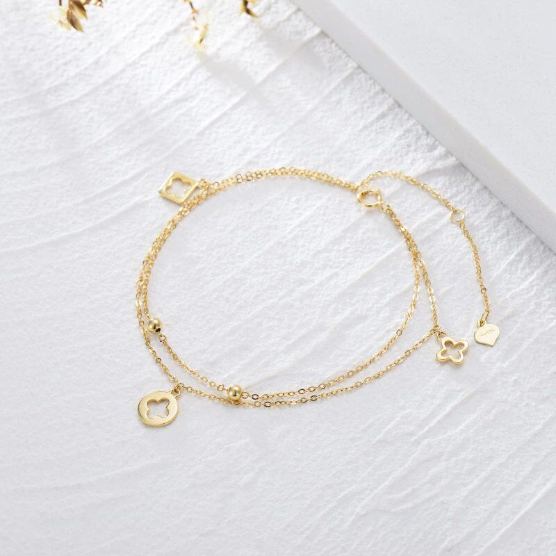 Pulsera de oro blanco de 10 quilates con dije de trébol de cuatro hojas, cuenta y cruz-3