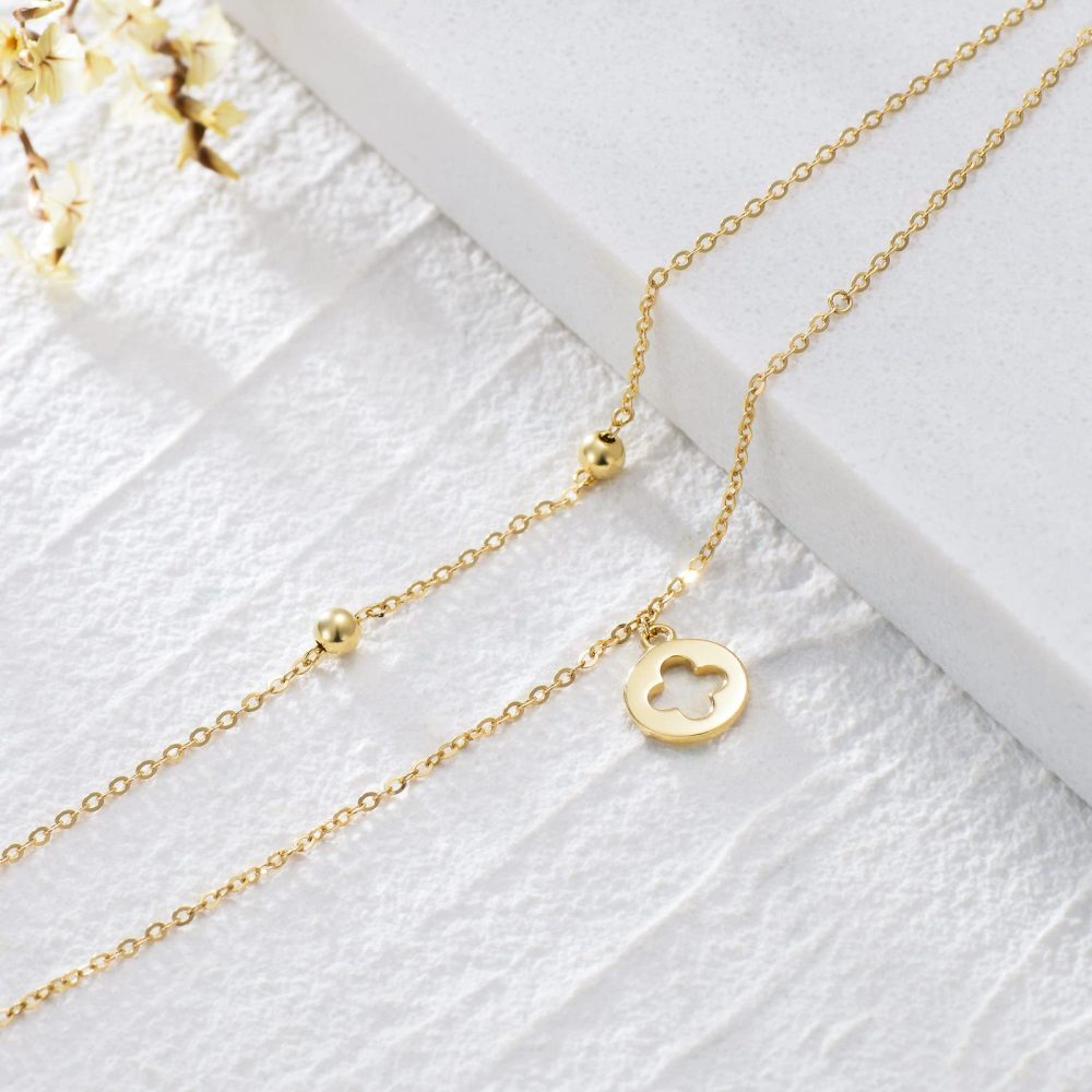 10K Massives Gold Vierblättriges Kleeblatt-Kreuz-Charm-Armband-Fußkettchen-4