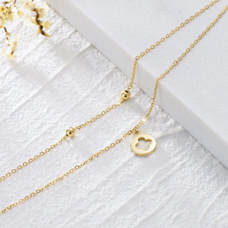 Pulsera de oro blanco de 10 quilates con dije de trébol de cuatro hojas, cuenta y cruz-4