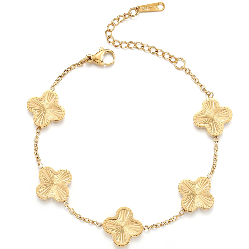 14K Gold Four Leaf Clover Bracelet for Women-1