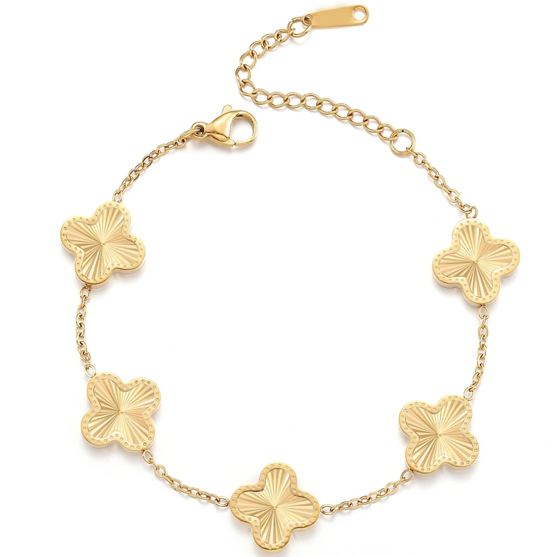 Pulsera de trébol de cuatro hojas en oro de 14 quilates para mujer-1