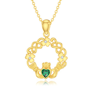 10K Gold Cubic Zirconia Four Leaf Clover & Claddagh Pendant Necklace-19