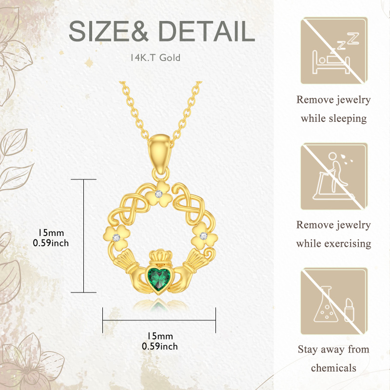 10K Gold Cubic Zirconia Four Leaf Clover & Claddagh Pendant Necklace-6