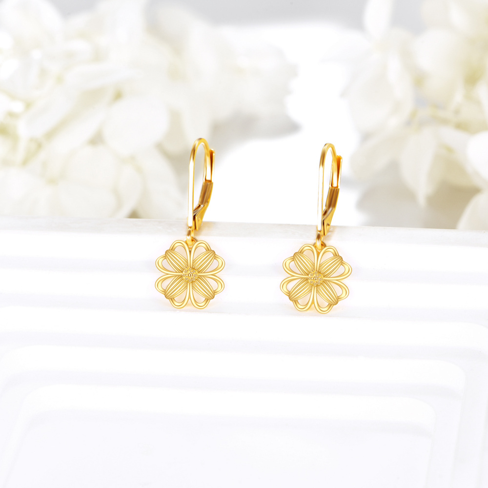 10K Gold Four Leaf Clover Drop Earrings-3