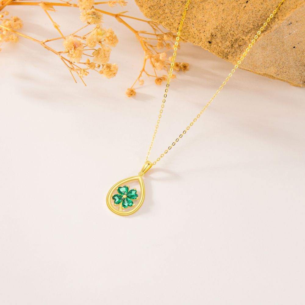 Collier en or 10K avec pendentif en forme de goutte et trèfle à quatre feuilles en zircon-5