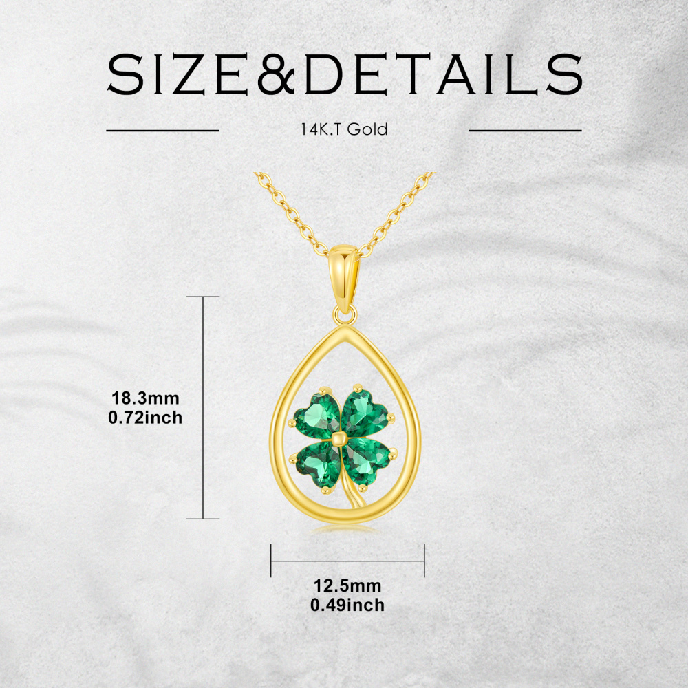 Collier en or 10K avec pendentif en forme de goutte et trèfle à quatre feuilles en zircon-6
