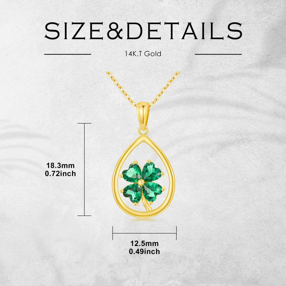 14K Gold Cubic Zirconia Four Leaf Clover & Drop Shape Pendant Necklace-6