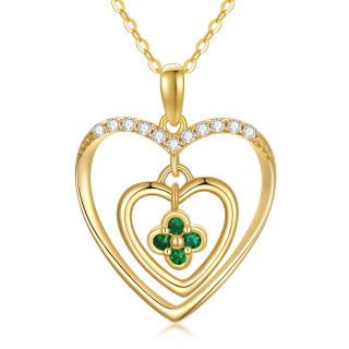 10K Gold Cubic Zirconia Four Leaf Clover & Heart Pendant Necklace-25