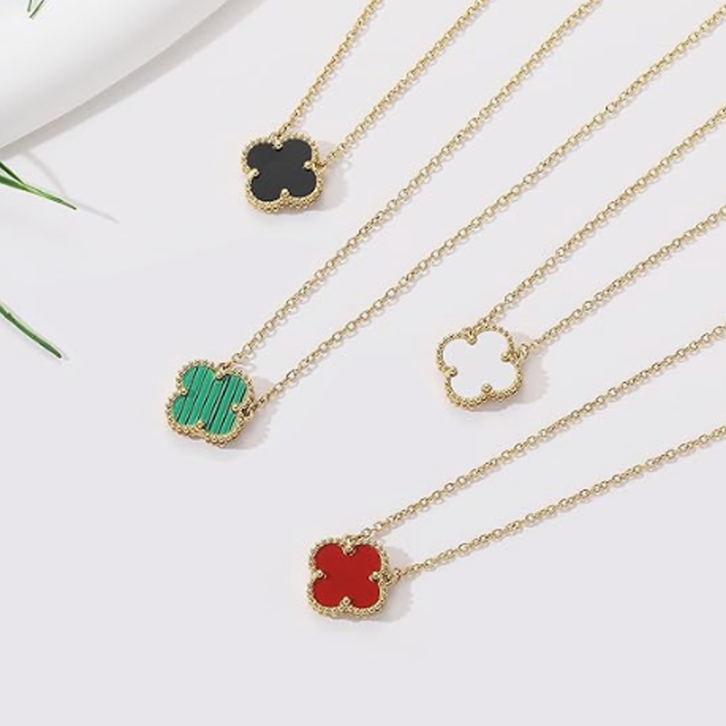 14K Gold Four Leaf Clover Necklace for Women-5