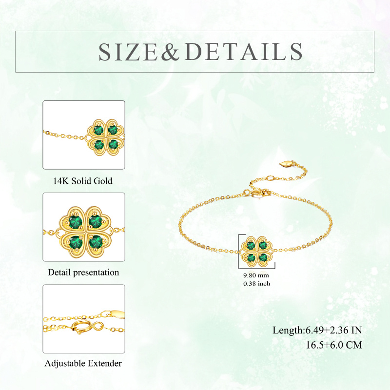 Armband aus 10-karätigem Gold mit Zirkonia und vierblättrigem Kleeblatt-Anhänger-5