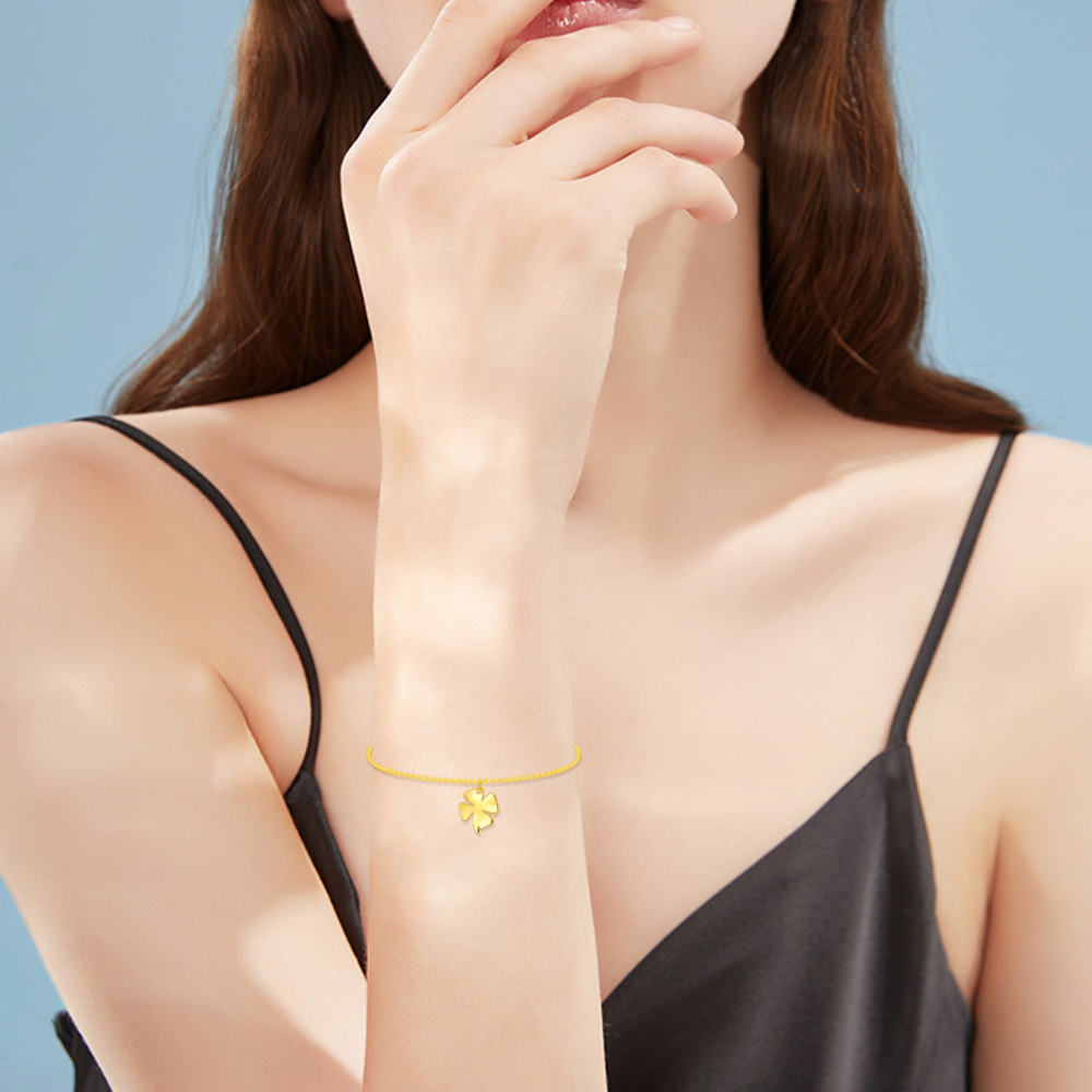 Armband mit Kleeblatt-Anhänger aus 14 Karat Gold-2