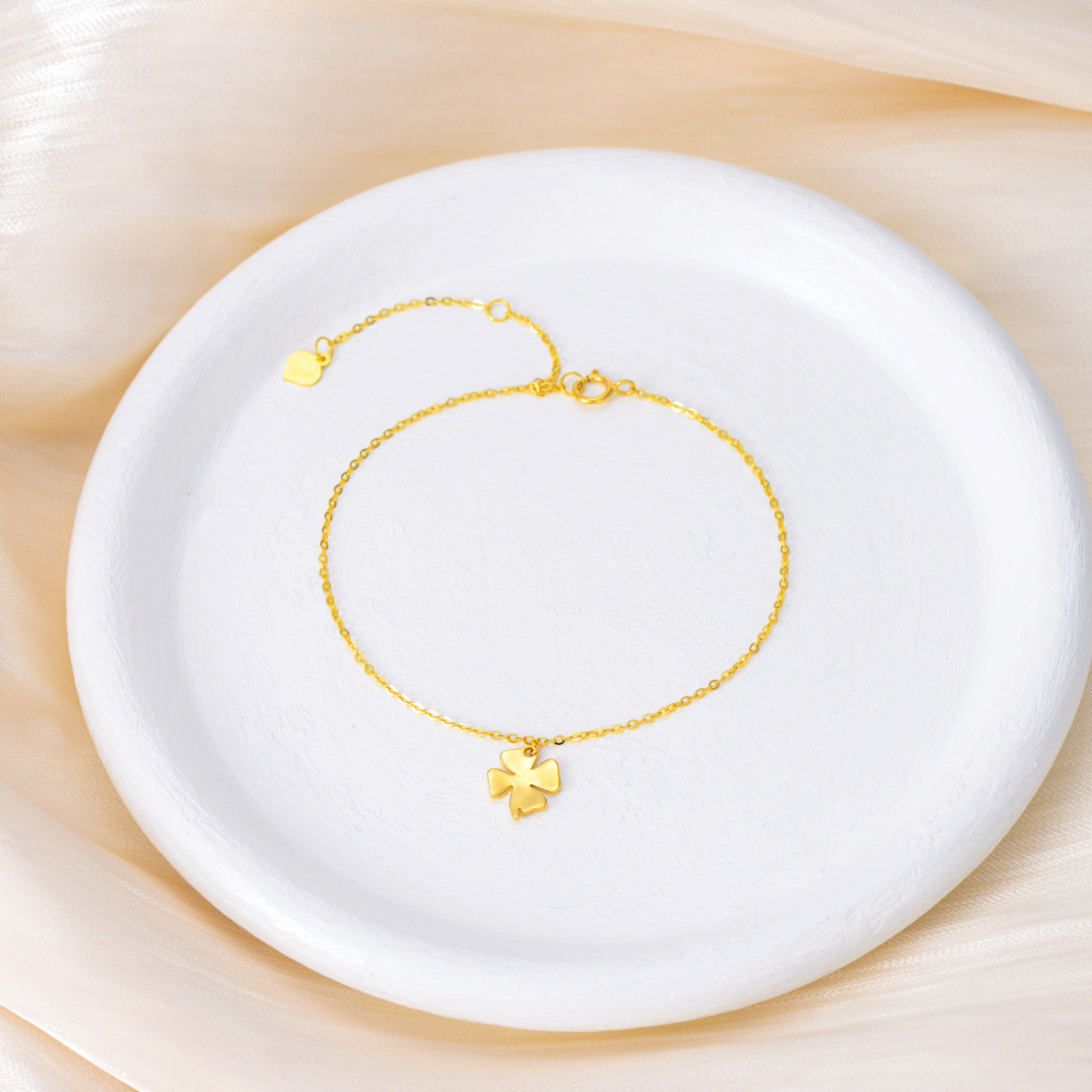 Armband mit Kleeblatt-Anhänger aus 14 Karat Gold-4