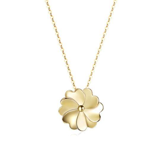 Collier à pendentif trèfle à quatre feuilles en or 14K