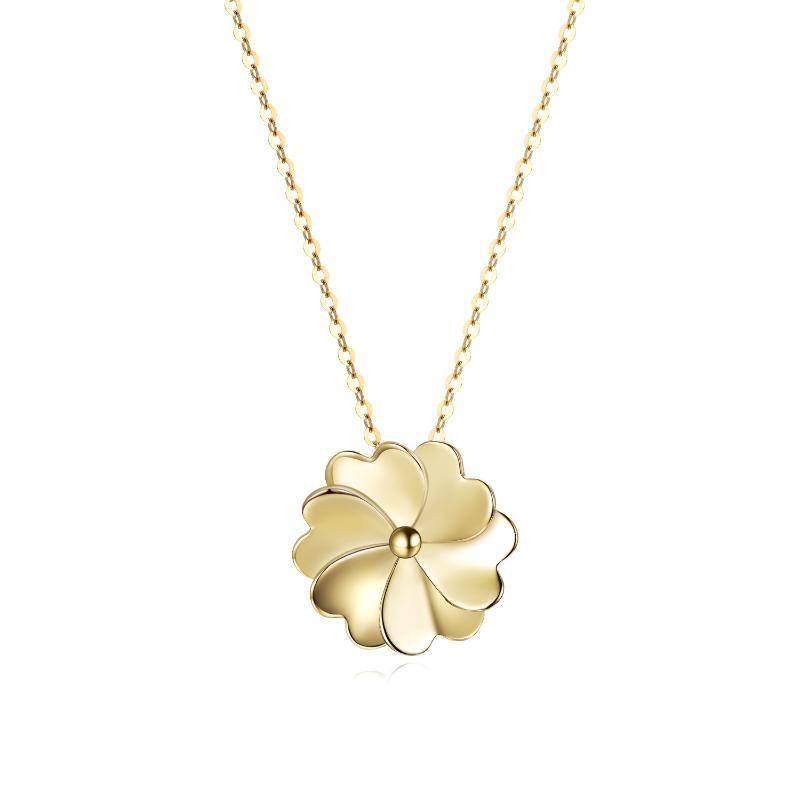 10K Gold Four-leaf Clover Pendant Necklace-2