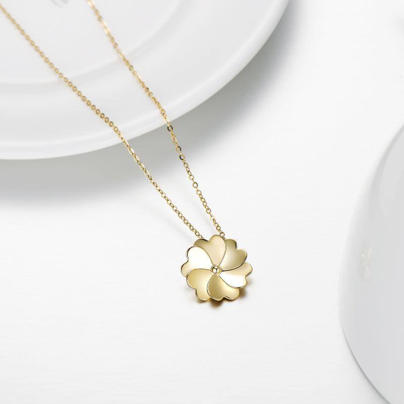 10K Gold Four-leaf Clover Pendant Necklace-4