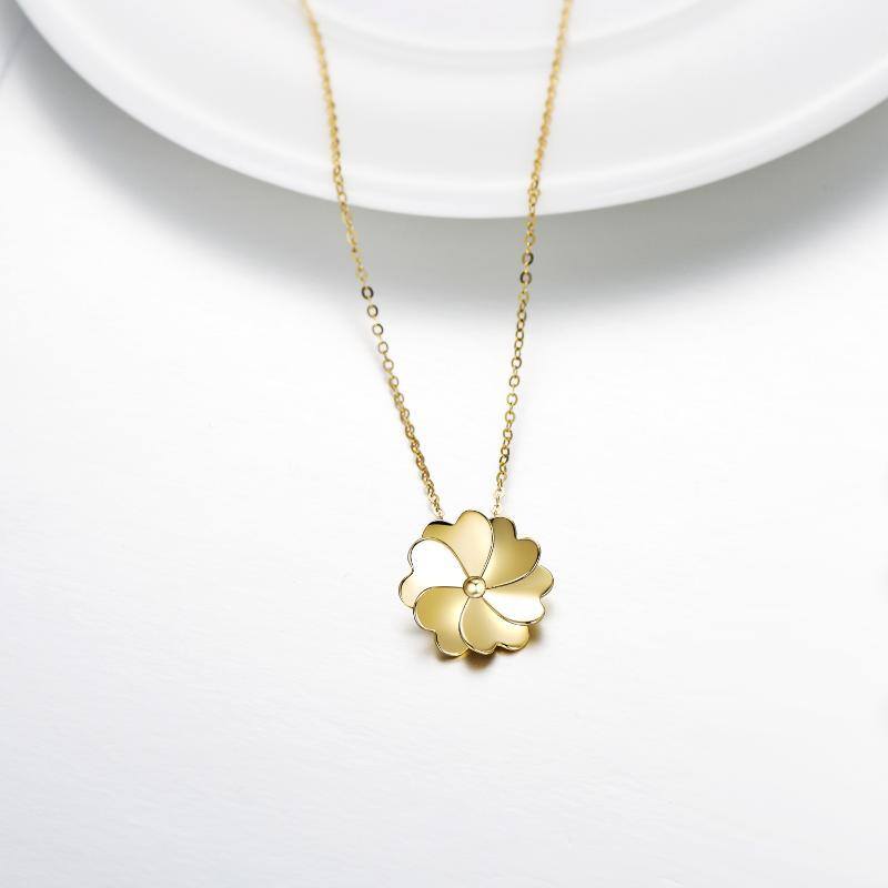 14K Gold Four-leaf Clover Pendant Necklace-5