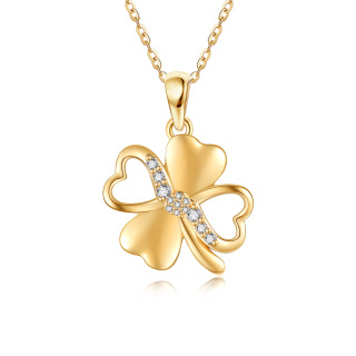 10K Gold Cubic Zirconia Four Leaf Clover Pendant Necklace-24