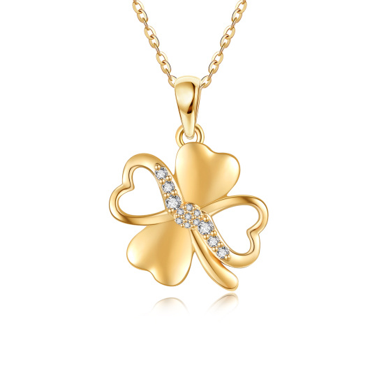 10K Gold Cubic Zirconia Four Leaf Clover Pendant Necklace