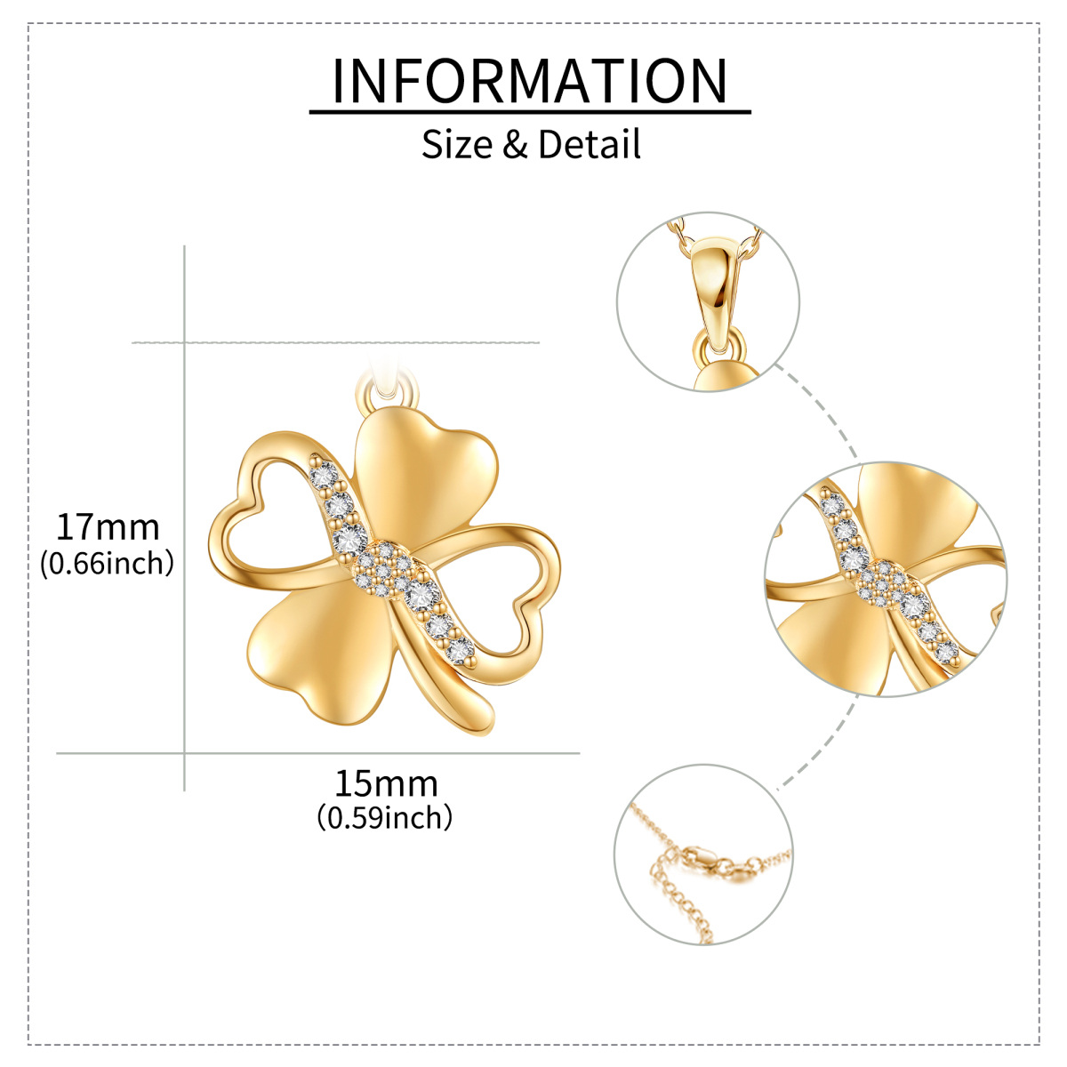 Halskette mit Kleeblatt-Anhänger aus 14 Karat Gold mit Zirkonia-5