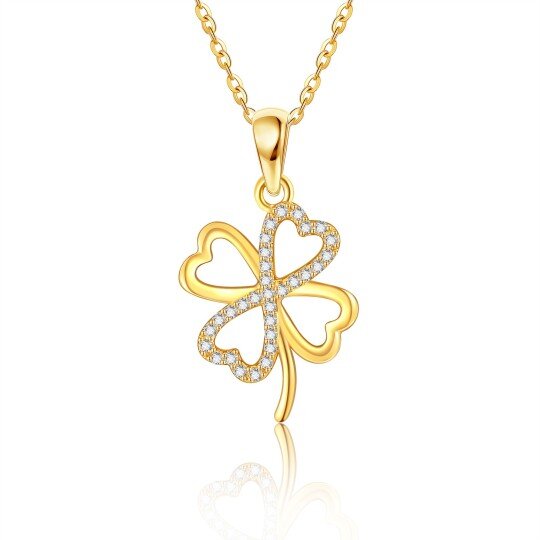 Collana con ciondolo a forma di quadrifoglio con zirconi cubici in oro 14K