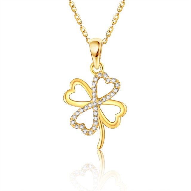 Collana con pendente a forma di quadrifoglio in oro 14 carati con zirconi-1