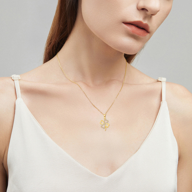 14K gouden zirkonia klavertje vier hanger ketting-2