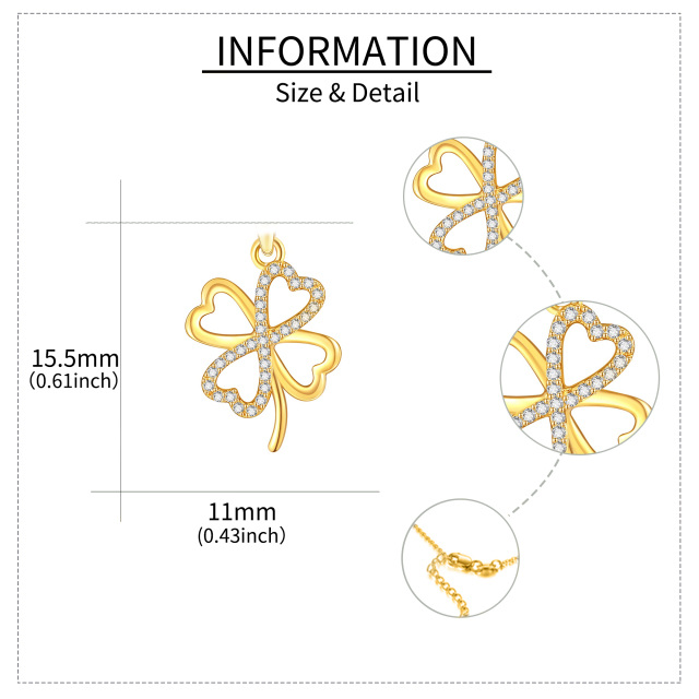 Colar com pingente de trevo de quatro folhas de zircônia cúbica em ouro 14K-5