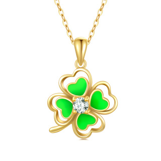 10K Gold Cubic Zirconia Four-leaf Clover Pendant Necklace-57