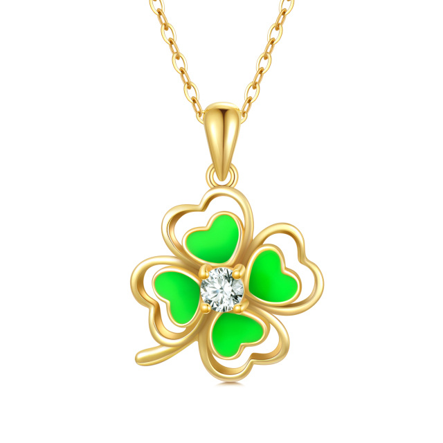 Collana con ciondolo a forma di quadrifoglio con zirconia cubica in oro 14K