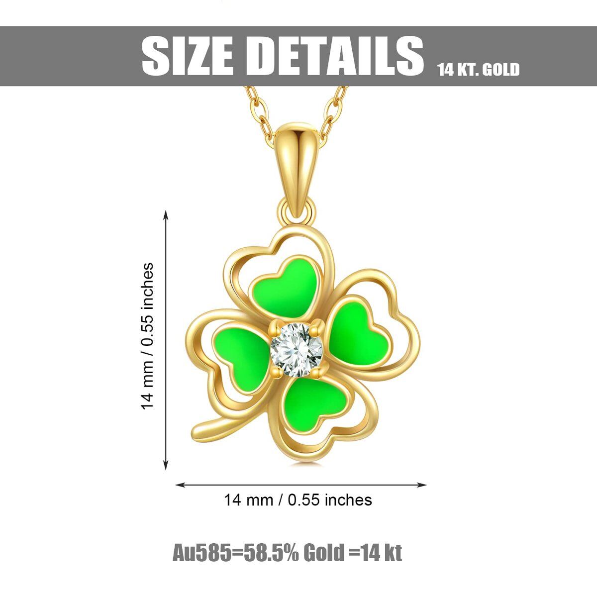 14K Gold Cubic Zirconia Four-leaf Clover Pendant Necklace-6