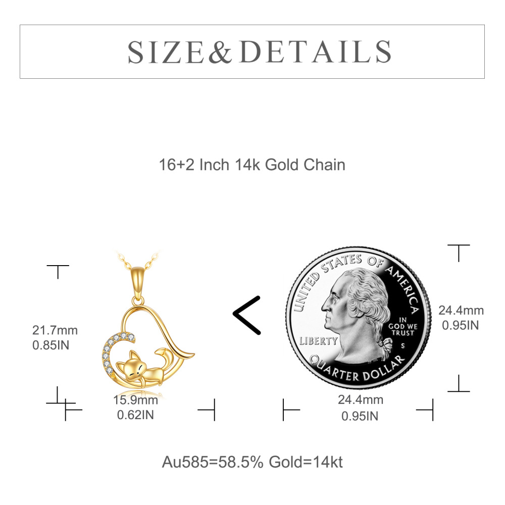 10K Gold Cubic Zirconia Fox & Heart Pendant Necklace-5