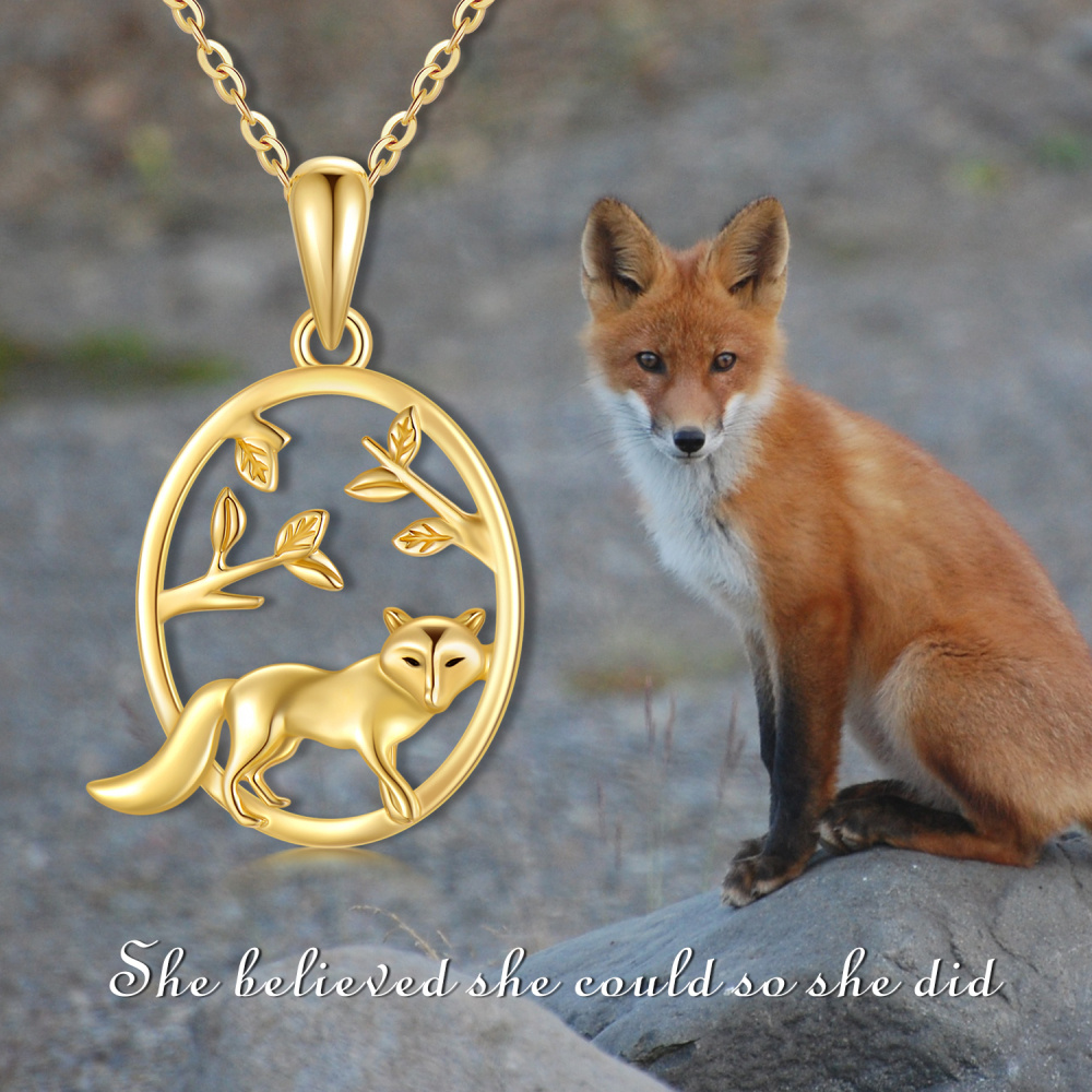 Collar Colgante Zorro y Hojas Oro 10K-5